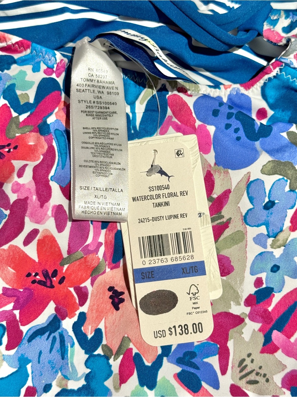 Tommy Bahama Watercolor Floral Reversible Halter Tankini Top - Picture 14 of 14